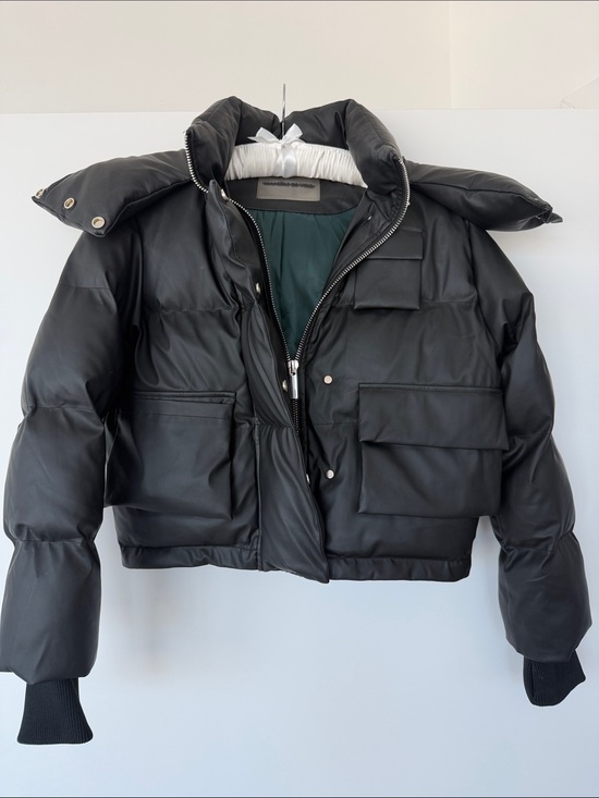 Maniere De Voir Jackets & Blazers - Maniere De Voir Black Cropped Puffer Jacket with Removable Hood S (UK 8)
